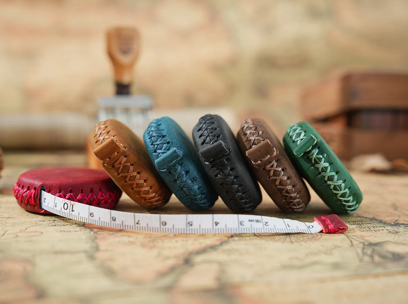 2 PCS Brown Hand-Stitched Leather Tape Measure | Compact | Stylish Measuring Tool