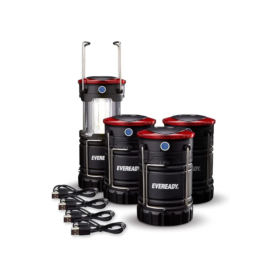 4-Pack Eveready Hybrid Power Rechargeable Collapsible LED Camping Lanterns