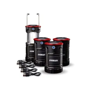 4-Pack Eveready Hybrid Power Rechargeable Collapsible LED Camping Lanterns