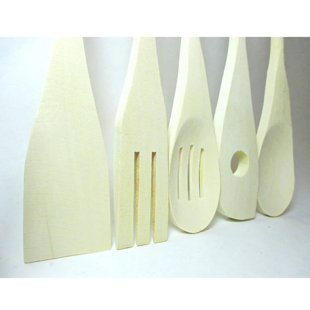 5 Pc Set Wooden Kitchen Tools Cooking Utensil Spatula Spoon Fork Chef Serving