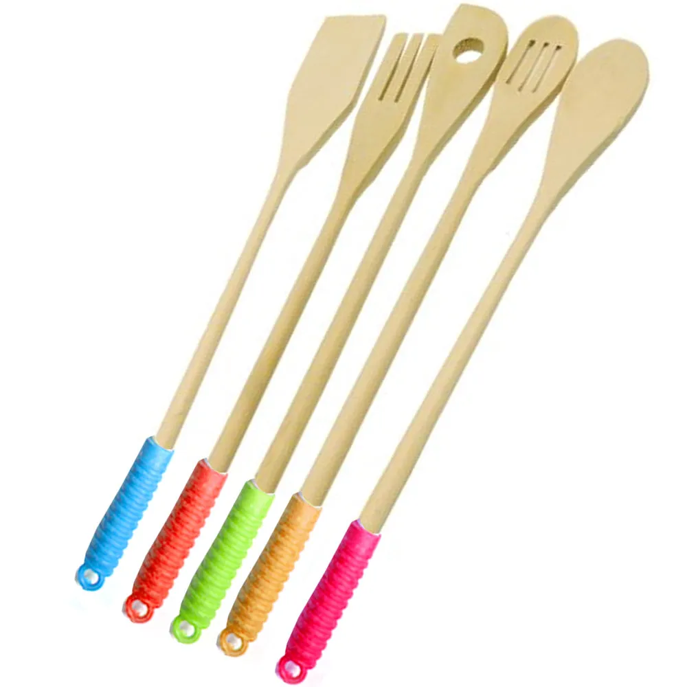 5 Pc Set Wooden Kitchen Tools Cooking Utensil Spatula Spoon Fork Chef Serving