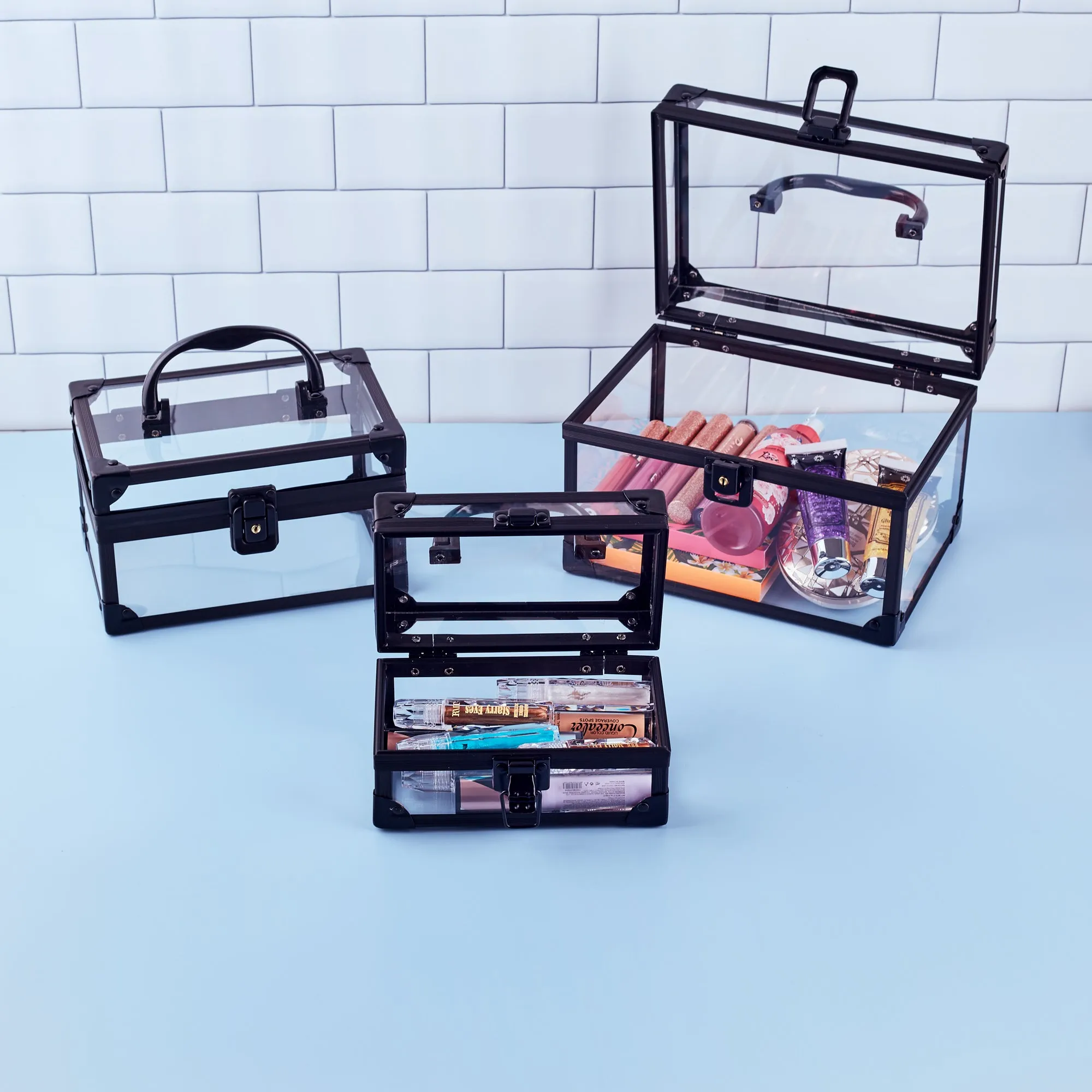 Acrylic Makeup Toolbox Black - 3pc Set
