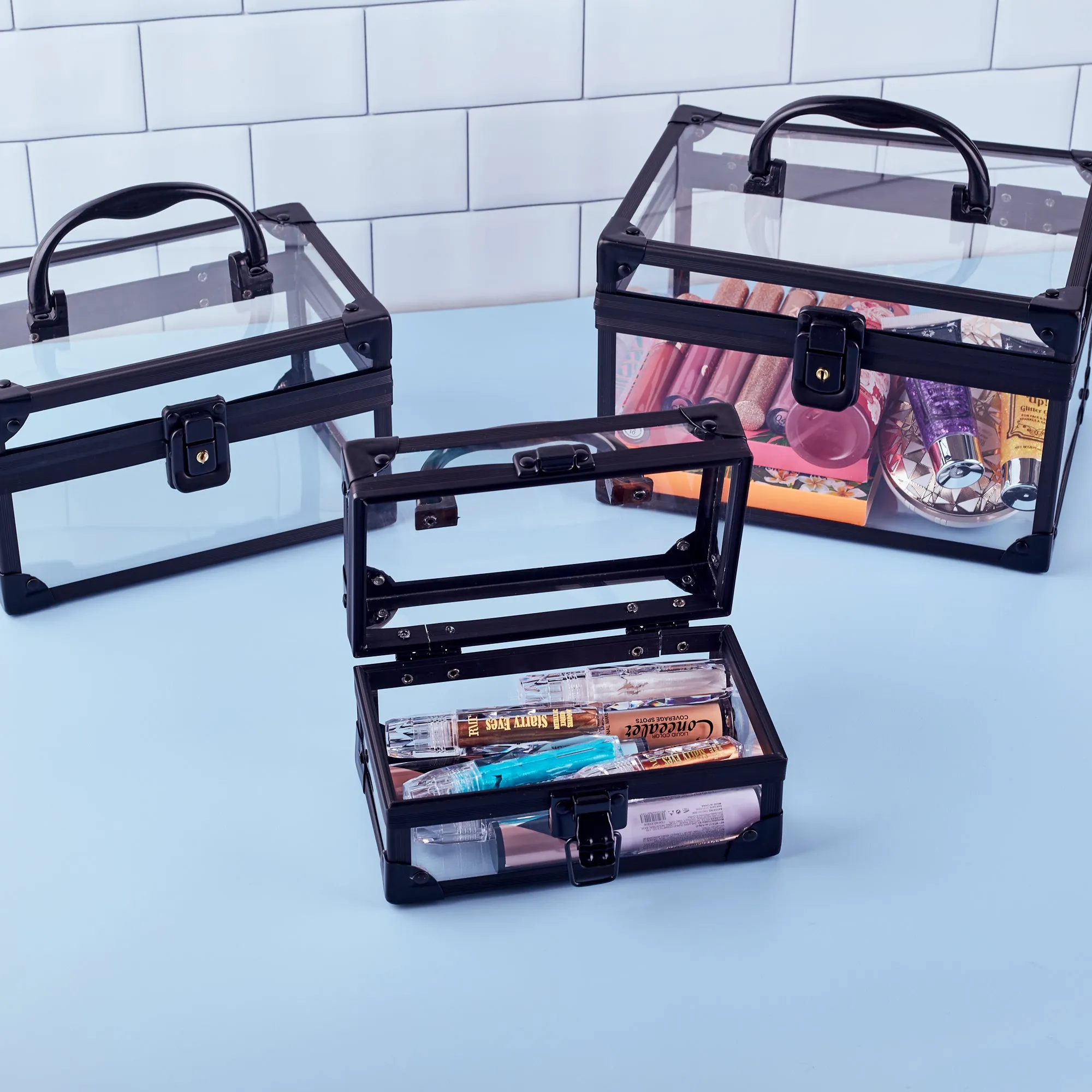 Acrylic Makeup Toolbox Black - 3pc Set