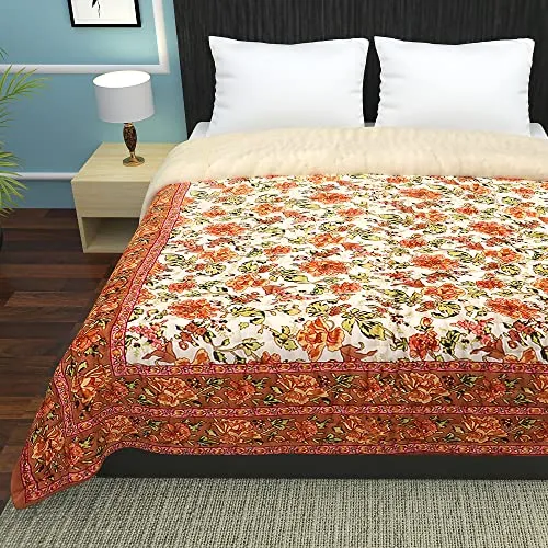 AKARSHAK Reversible Jaipuri razai for Winter Single Double Bed Pure Cotton Jaipuri razai Double Bed/Jaipuri razai Double Bed for Winter Printed (Mugal, Single)
