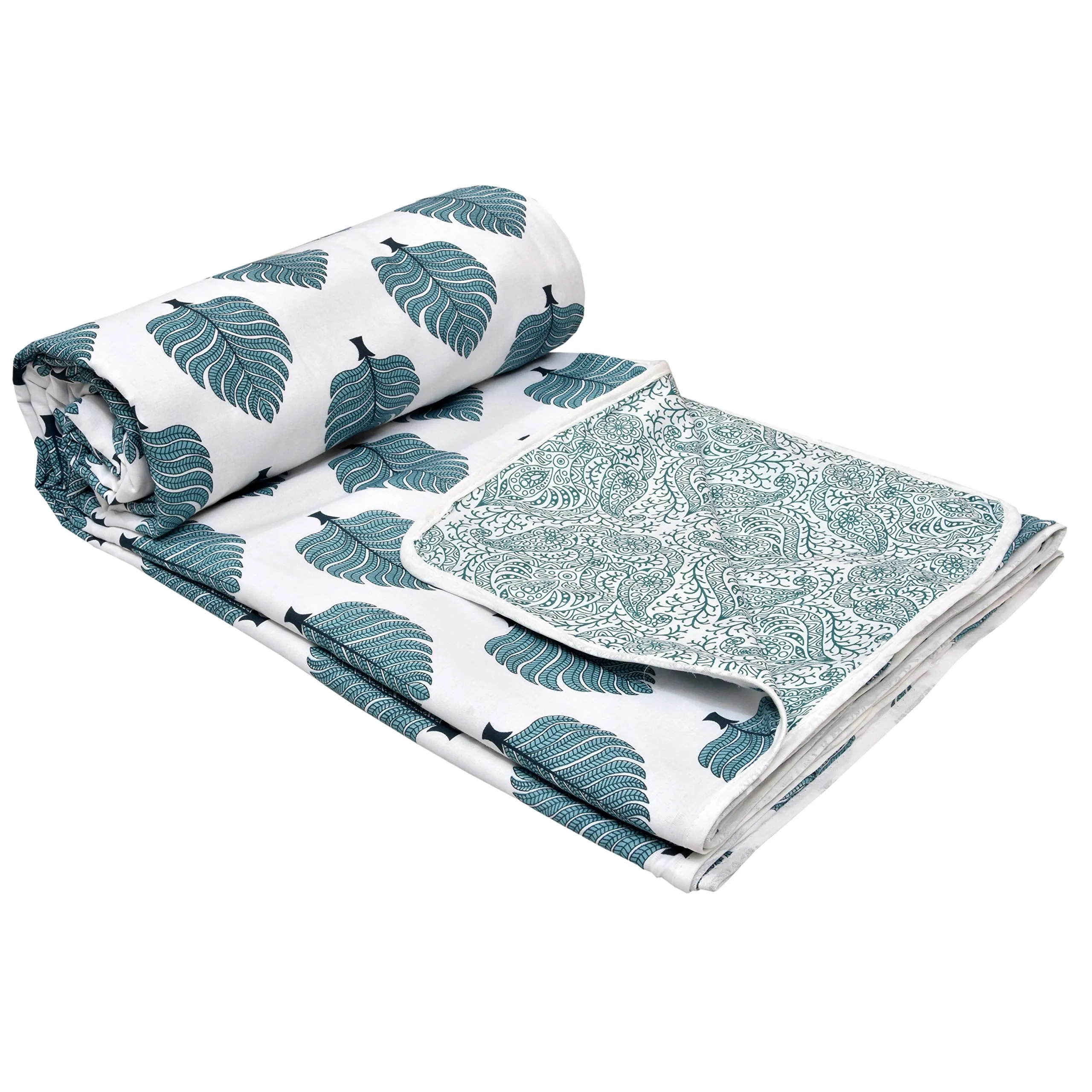 Amigos 100% Cotton Double Bed Dohar Lightweight Reversible Dohar for Double Bed Blanket/Duvet/Quilt/AC Dohar 82x95 inch (Green Leaf Dohar-7 Double Bed)