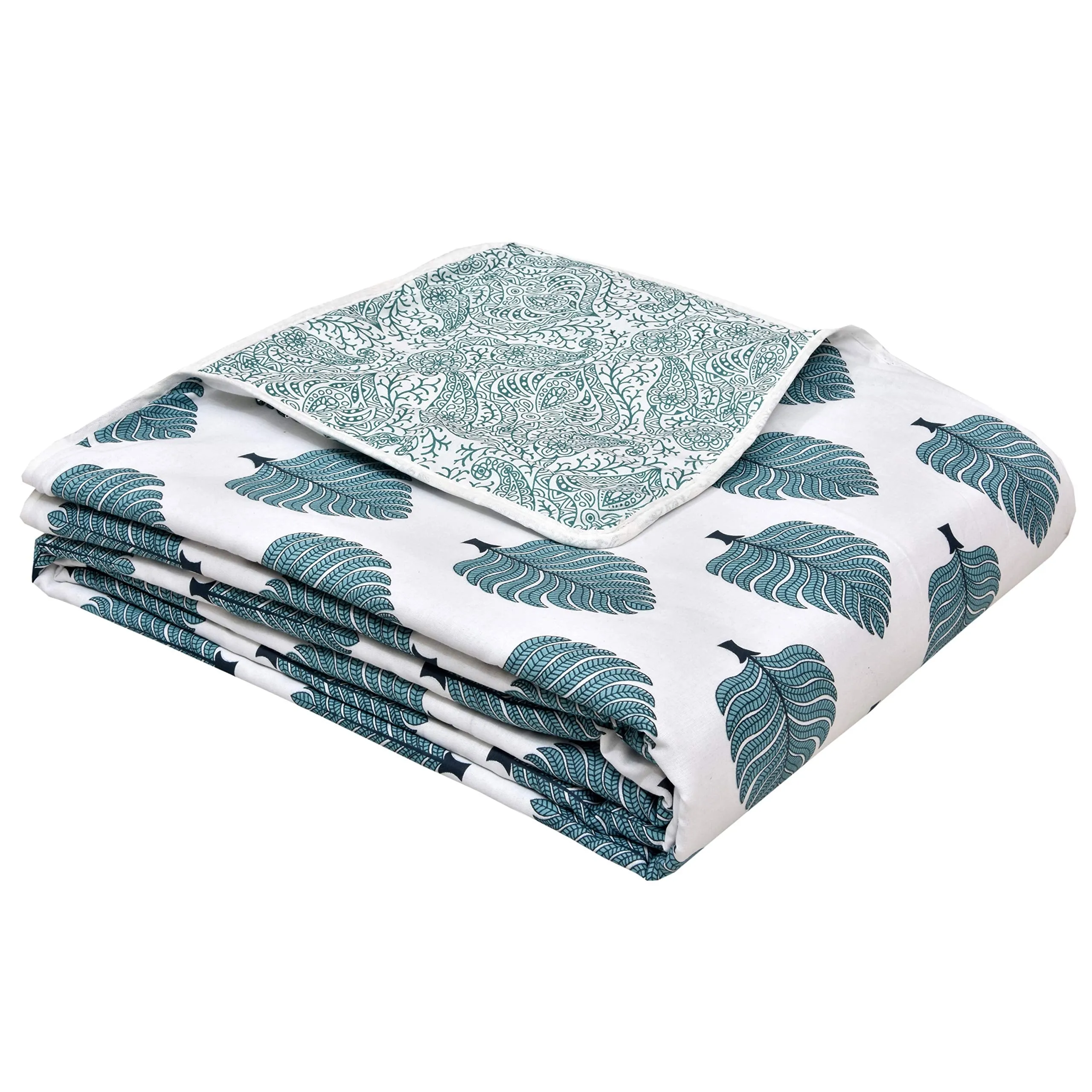 Amigos 100% Cotton Double Bed Dohar Lightweight Reversible Dohar for Double Bed Blanket/Duvet/Quilt/AC Dohar 82x95 inch (Green Leaf Dohar-7 Double Bed)