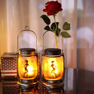 ANGMLN 2 Pack Red Bird Solar Lanterns , Adorable Cardinal Theme in Silver Glass Mason Jars, Memorial Gifts for Mom, Grandma, and Women, Fairy Garden Lights for Patio Yard Lawn Tree Party Outdoor Decor