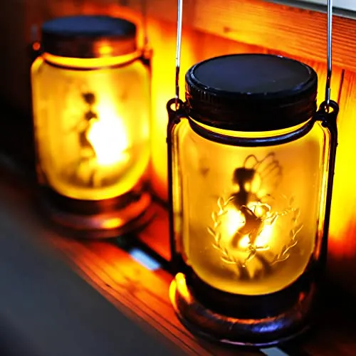 ANGMLN 2 Pack Red Bird Solar Lanterns , Adorable Cardinal Theme in Silver Glass Mason Jars, Memorial Gifts for Mom, Grandma, and Women, Fairy Garden Lights for Patio Yard Lawn Tree Party Outdoor Decor