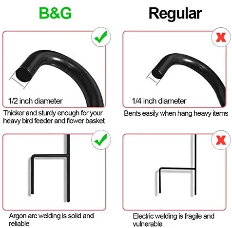 BEAU JARDIN 2 Pack Shepherd Hook 65 in Tall 1/2in Thick Bird Feeder Pole Garden Outdoor Plants Hanger ShepherdHook5