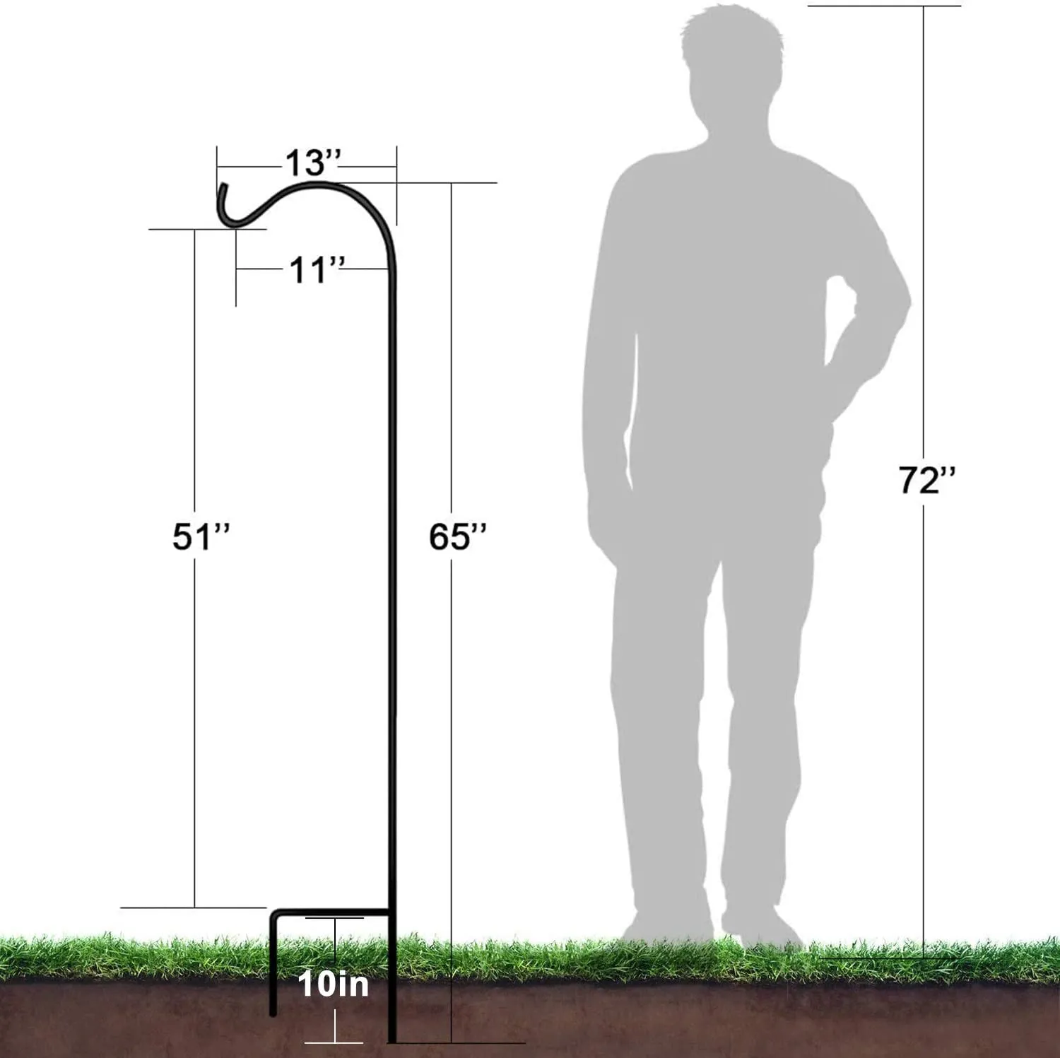 BEAU JARDIN 2 Pack Shepherd Hook 65 in Tall 1/2in Thick Bird Feeder Pole Garden Outdoor Plants Hanger ShepherdHook5
