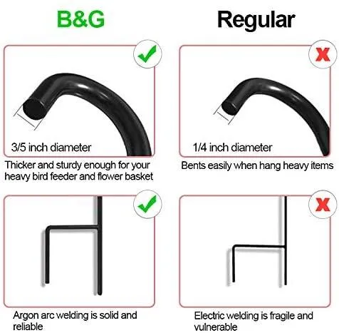 BEAU JARDIN 2 Pack Shepherd Hook 92 in Tall 3/5in Thick Bird Feeder Pole Premium Garden Hanging Plants Metal BG1861