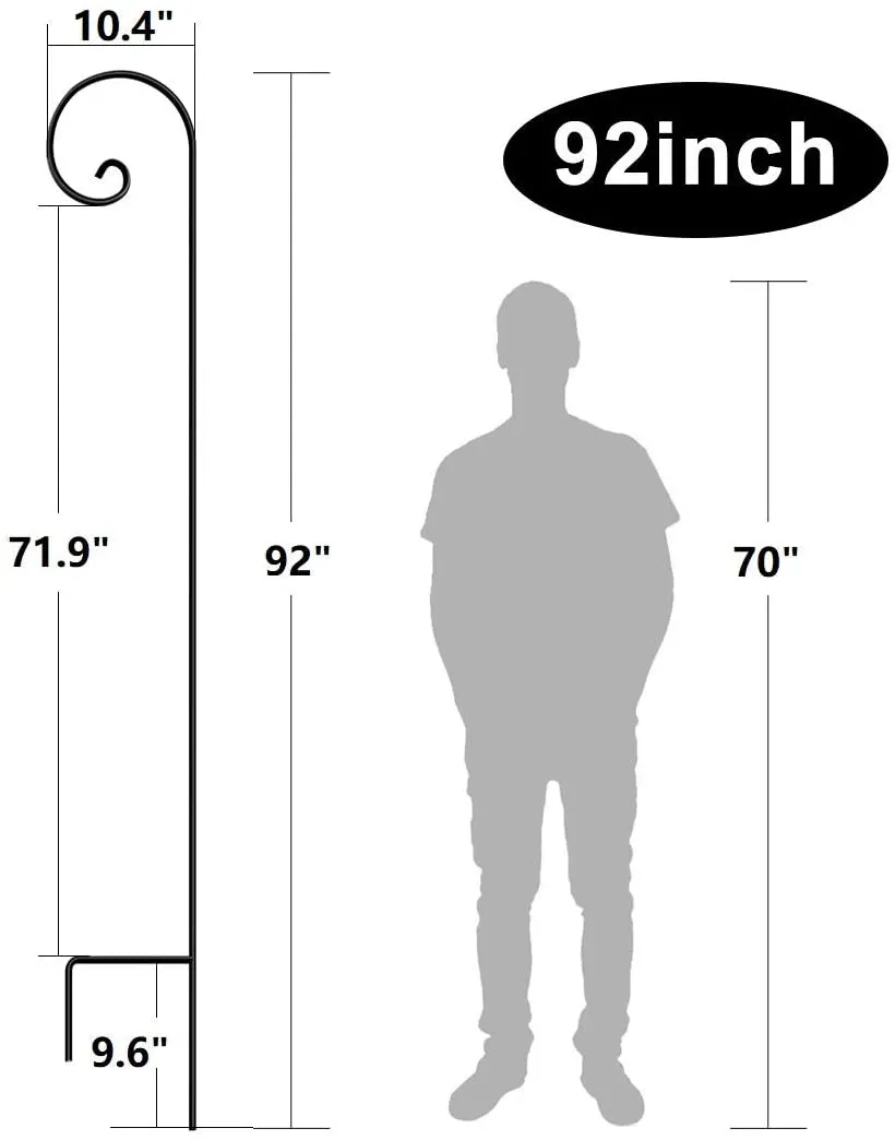 BEAU JARDIN 2 Pack Shepherd Hook 92 in Tall 3/5in Thick Bird Feeder Pole Premium Garden Hanging Plants Metal BG1861