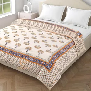 BLOCKSOFJAIPUR 400 TC Pure Cotton Reversible Double Bed Soft Jaipuri AC Quilt Floral Print,Jaipuri razai Double Bed for Winter Printed,(Multicolor, 90 x 105 inch) (Skin Friendly & Lightweight)