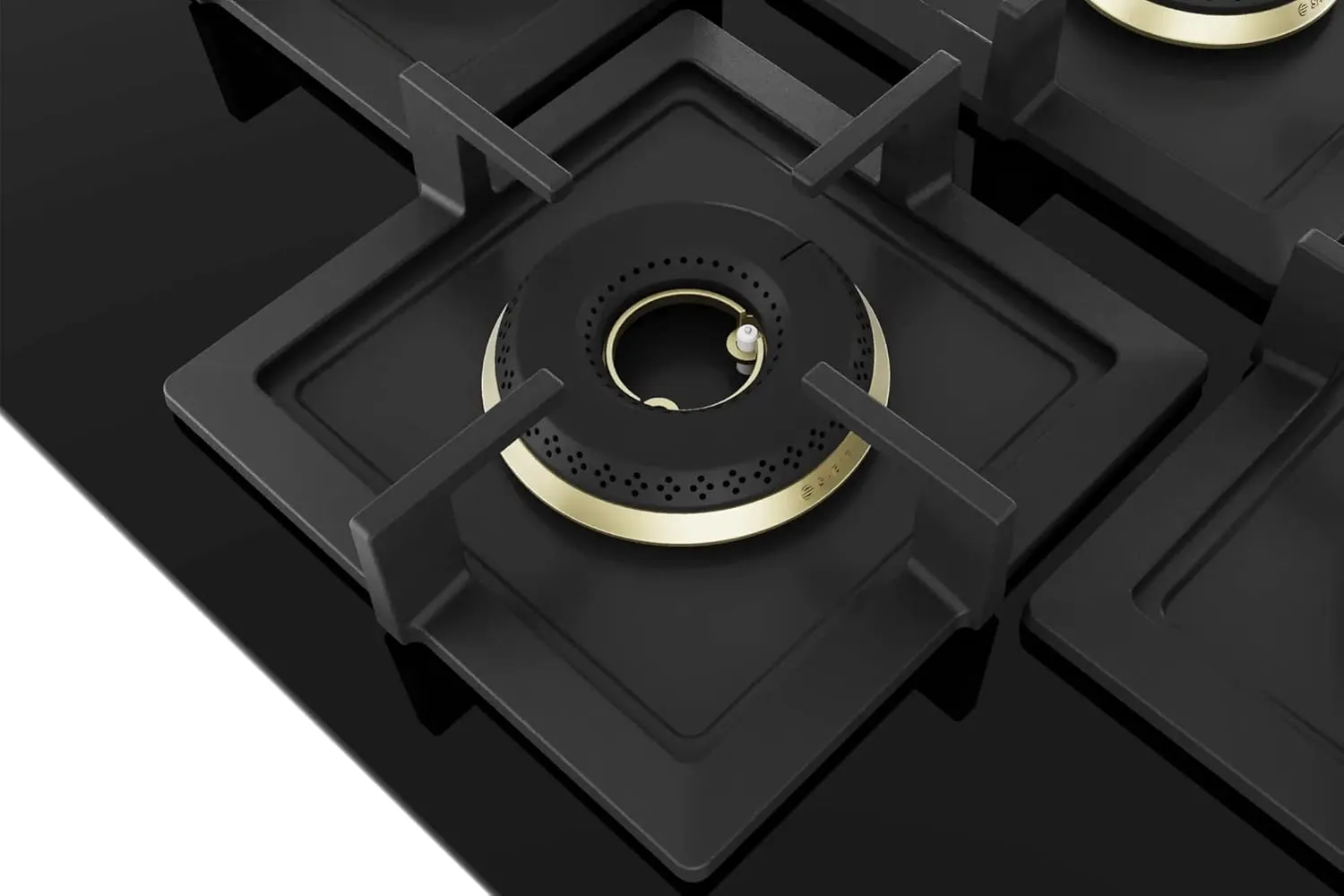 Bosch PNI7B6F20I Built in Gas Hob Black Tempered glass Glass 4 Burner Auto Ignition 75 cm True Brass 2D Ring Burners with Matt Black Heat Shields & Cast Iron pan supports