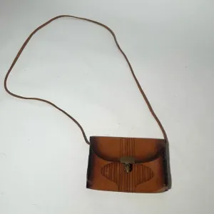Brown Leather Hand Tooled Crossbody Bag with Vintage Flap Design