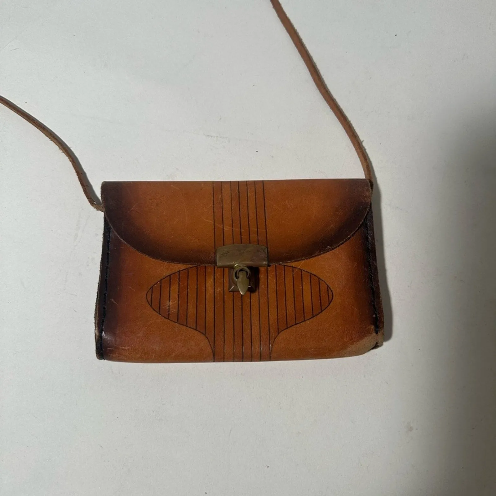 Brown Leather Hand Tooled Crossbody Bag with Vintage Flap Design