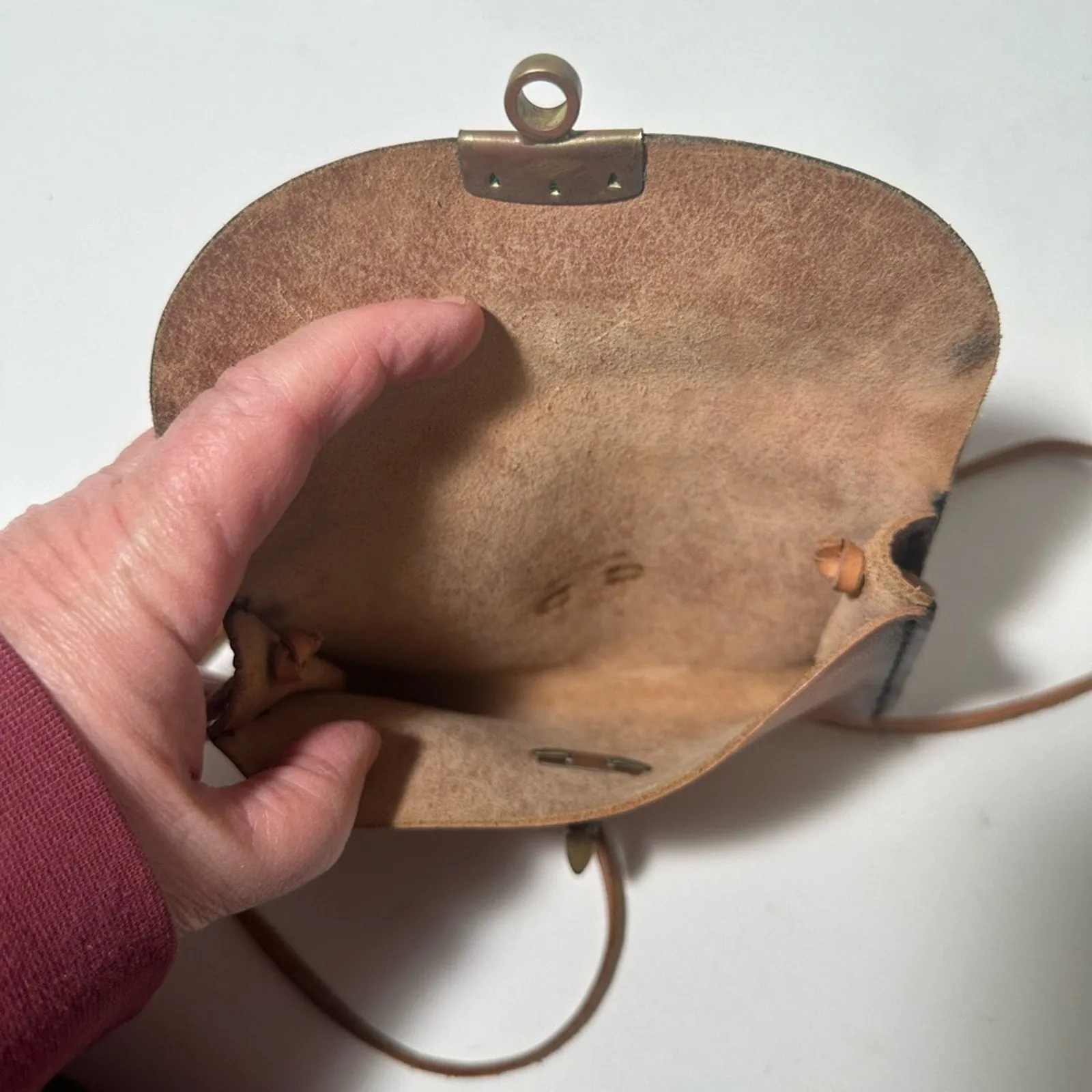Brown Leather Hand Tooled Crossbody Bag with Vintage Flap Design