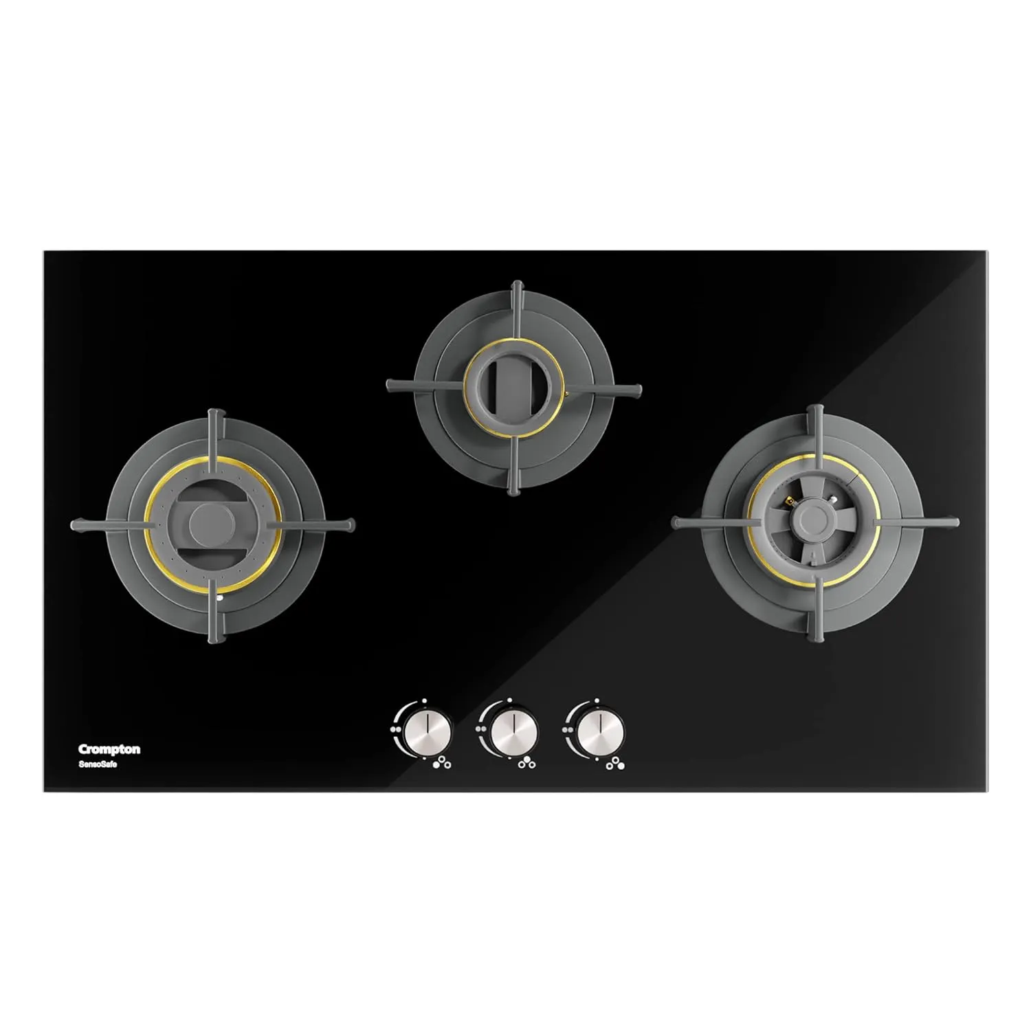 Crompton HOB-SSDC783-MBL SensoSafe 78 cm 3 Burners Built-in Gas Hob With High Efficiency Brass Burners, Auto-Ignition and 8 MM Toughened Glass ( Midnight Black)