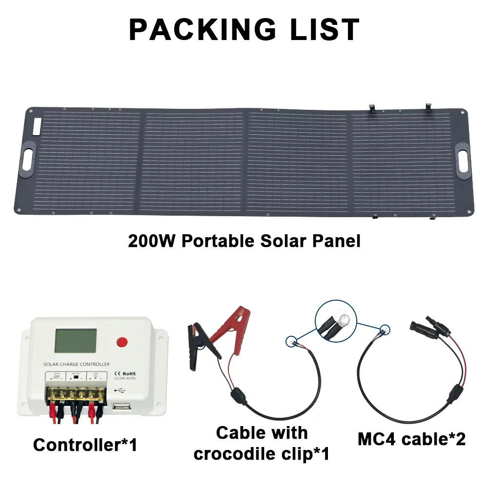 ETFE 200W Foldable Solar Panels Cell 20.5V Portable Solar Charging Panel Complete Kit for Outdoor Tourism Camping Power Station