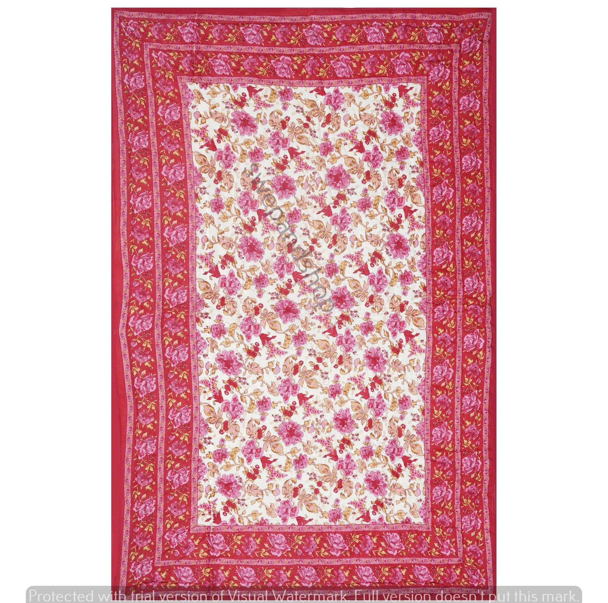 FABDESIGN QUILTS 300 TC Single Bed Pink Jaipuri Razai Organic Pure Cotton Jaipuri rajai Ac Quilt for Winter Soft Light Weight Rajasthani Traditional Cotton Razai (55 x 85 inch)