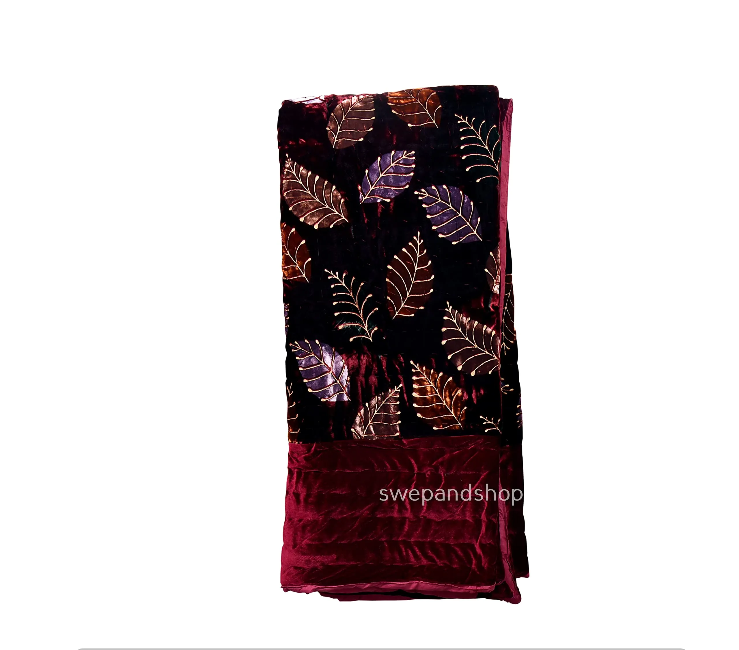 FABDESIGN QUILTS 400 TC Organic Pure Cotton Bombay Velvet Leaf Printed Razai Double Bed Size Jaipuri Quilt Rajai - (90X105) Maroon, lightweight, Pack of 1