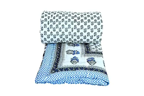 FABDESIGN QUILTS Craft 240 TC Double Bed Cotton Jaipuri Razai Bed Blanket Ac Quilt for Winter Soft Light Weight Rajasthani Traditional Rajai Cotton Comforter 85 x 100 inch (Design-2, Single)