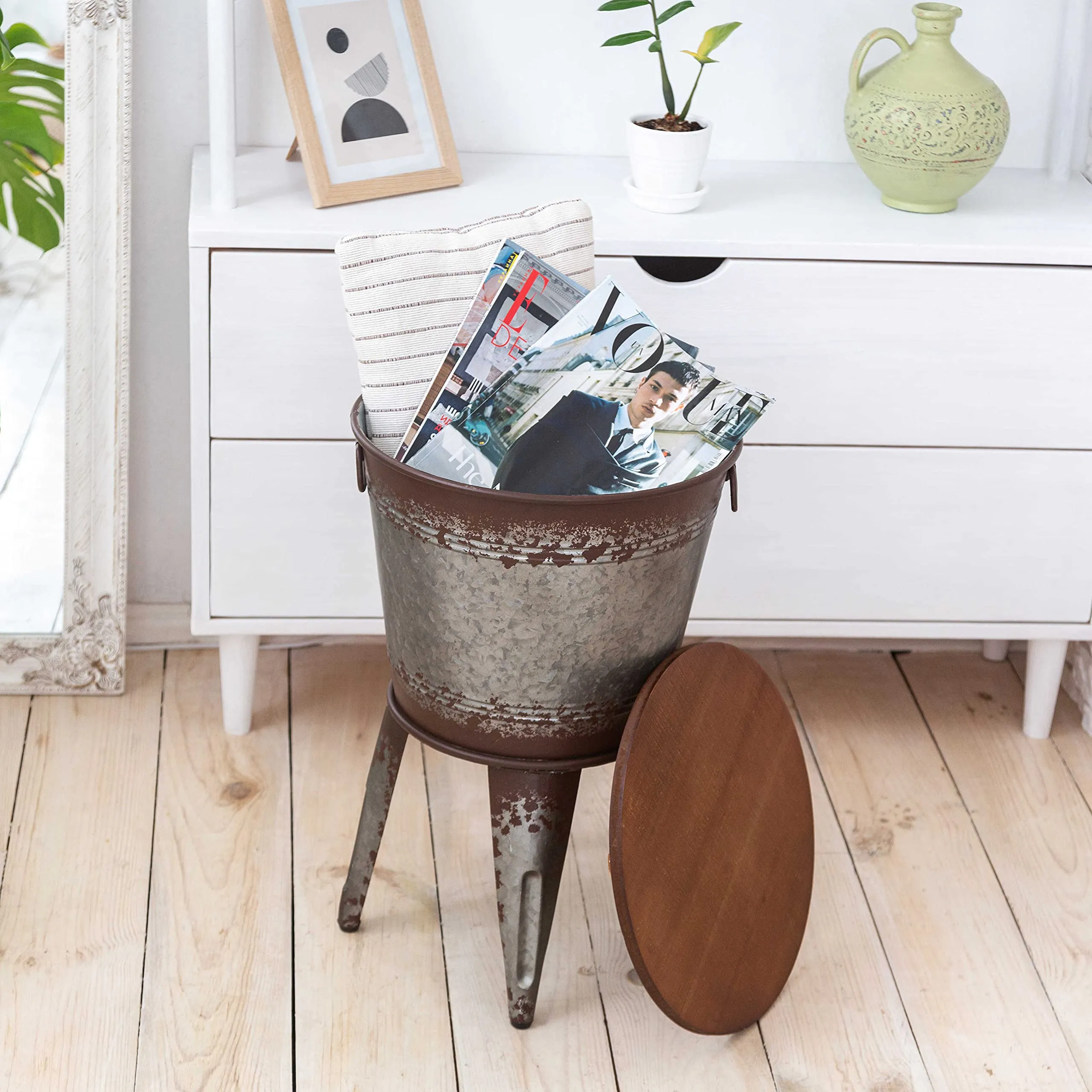 Farmhouse Accent Size Table  Galvanized Rustic Coffee Table  Metal Storage