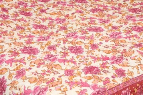 fashhub Rajasthani Jaipuri Pure Organic Cotton Floral Printed Skin Friendly Single Bed AC Room's Blanket Jaipuri Razai/Rajai/Quilt/Blanket/Dohar (Beige/Pink) (Pack of-2)