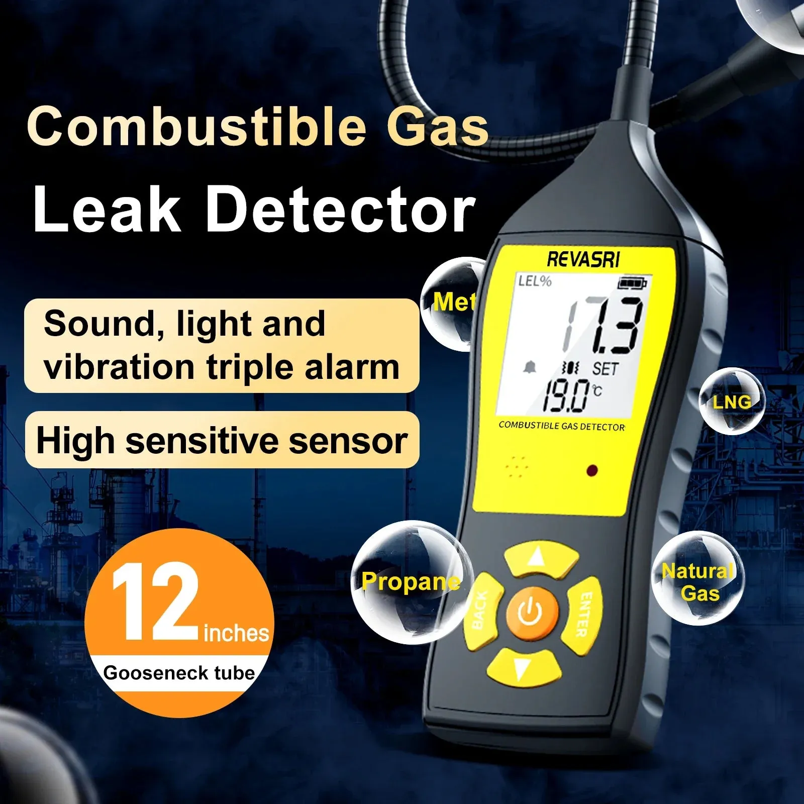 Gas Leak Detector Lel 0 100% 0 19999ppm Combustible Gas Detector