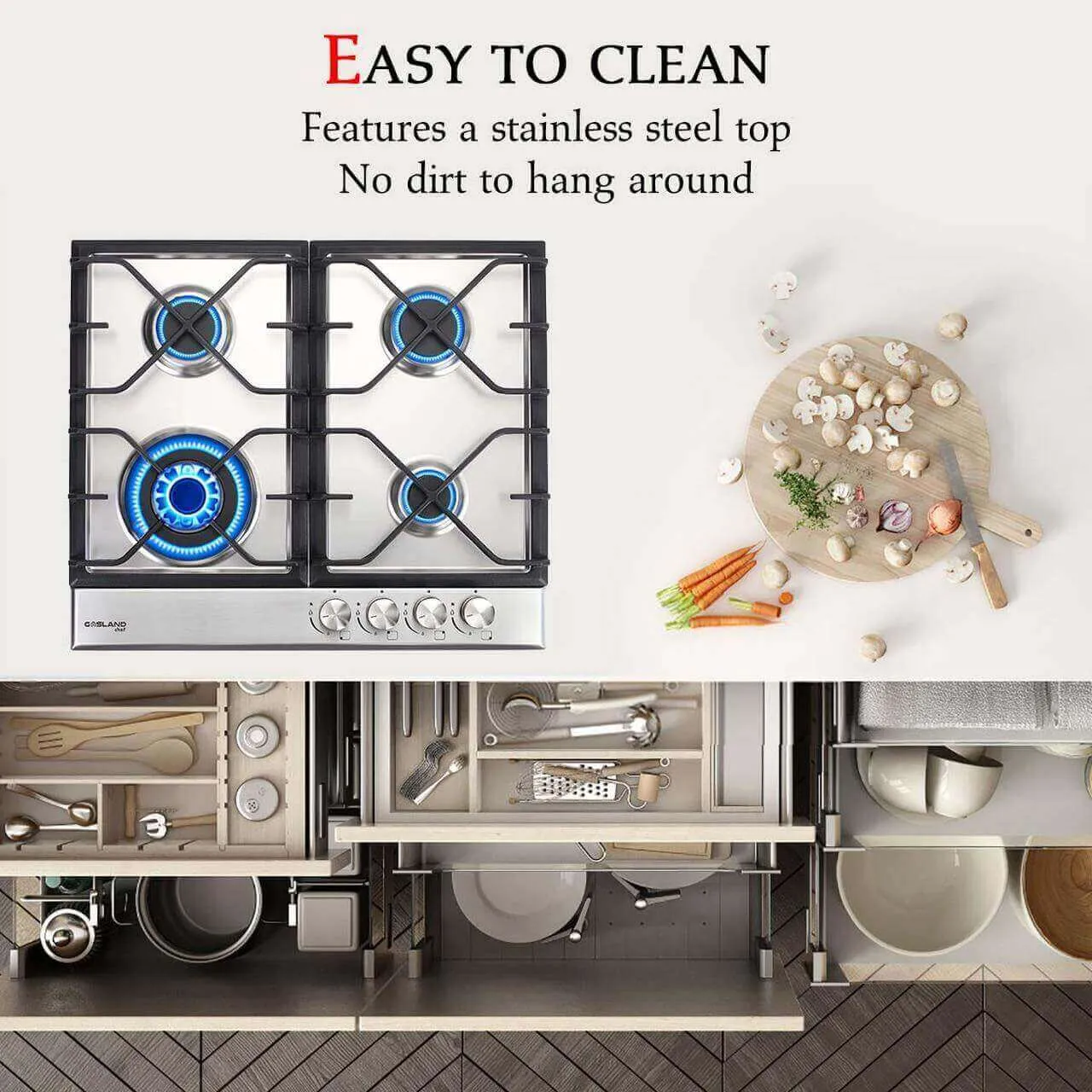 GaslandChef 24" LPG/Natural Gas Built-In Gas Stovetop With 4 Sealed Burners (ETL) - Stainless Steel