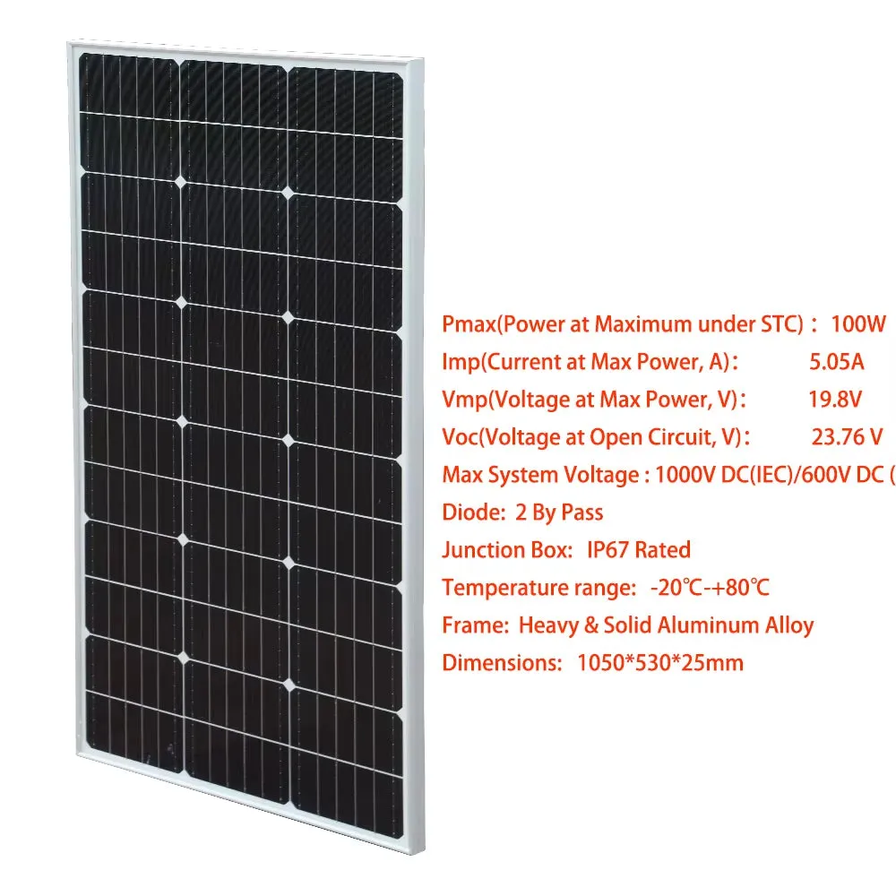 Glass Rigid Solar Panel 200W 300W 400W Monocrystalline (2X 100W / 150W / 200W Panel Solar 12V 24V Charge) Placa Solar
