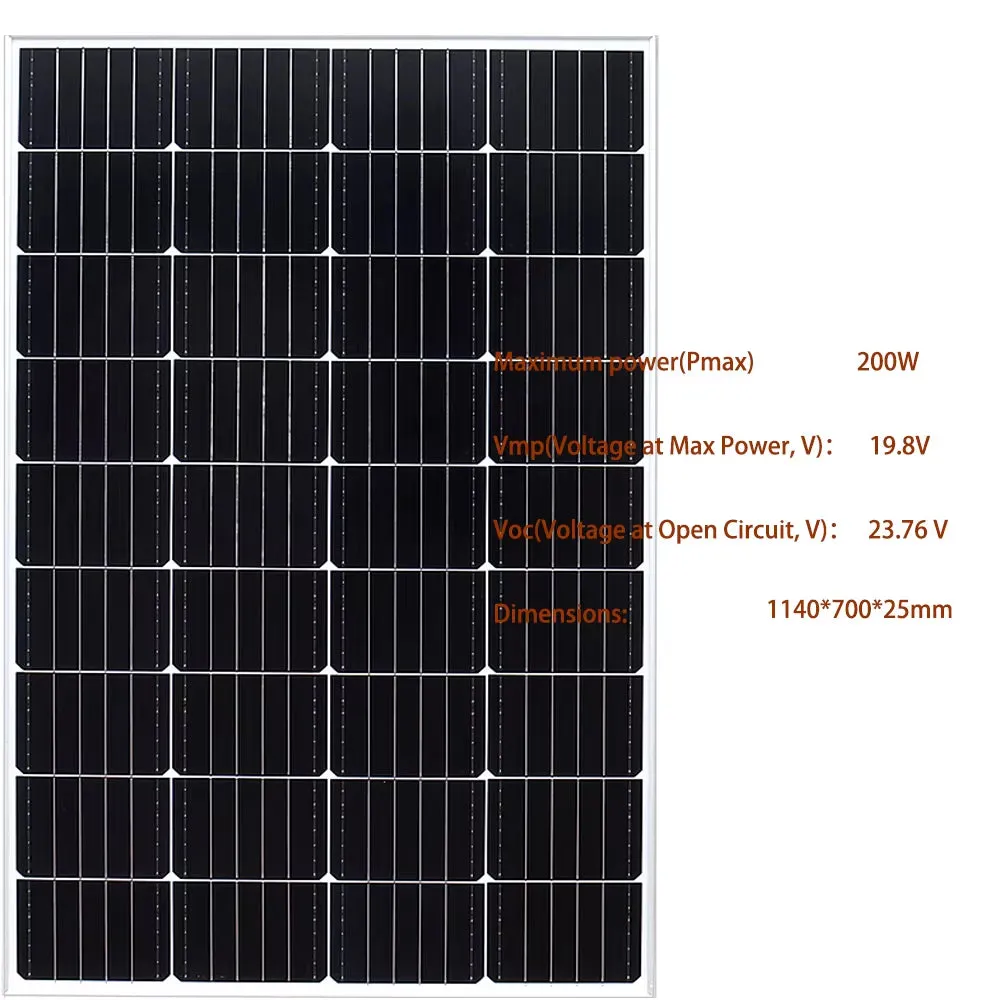 Glass Rigid Solar Panel 200W 300W 400W Monocrystalline (2X 100W / 150W / 200W Panel Solar 12V 24V Charge) Placa Solar