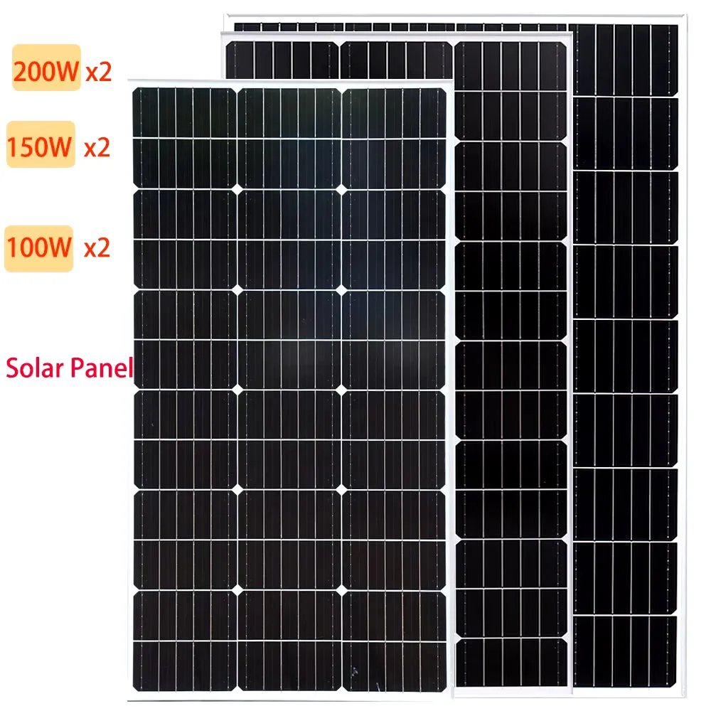 Glass Rigid Solar Panel 200W 300W 400W Monocrystalline (2X 100W / 150W / 200W Panel Solar 12V 24V Charge) Placa Solar