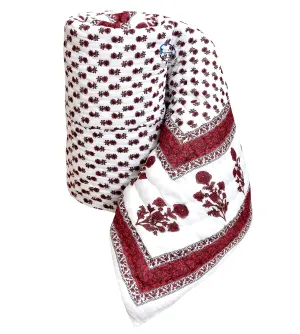 HASHIREX 210 TC Double Bed Jaipuri Razai Reversible Cotton Blanket Ac Quilt Soft Light Weight Rajasthani Traditional Cotton Comforter Rajai 85 x 100 inch, Maroon