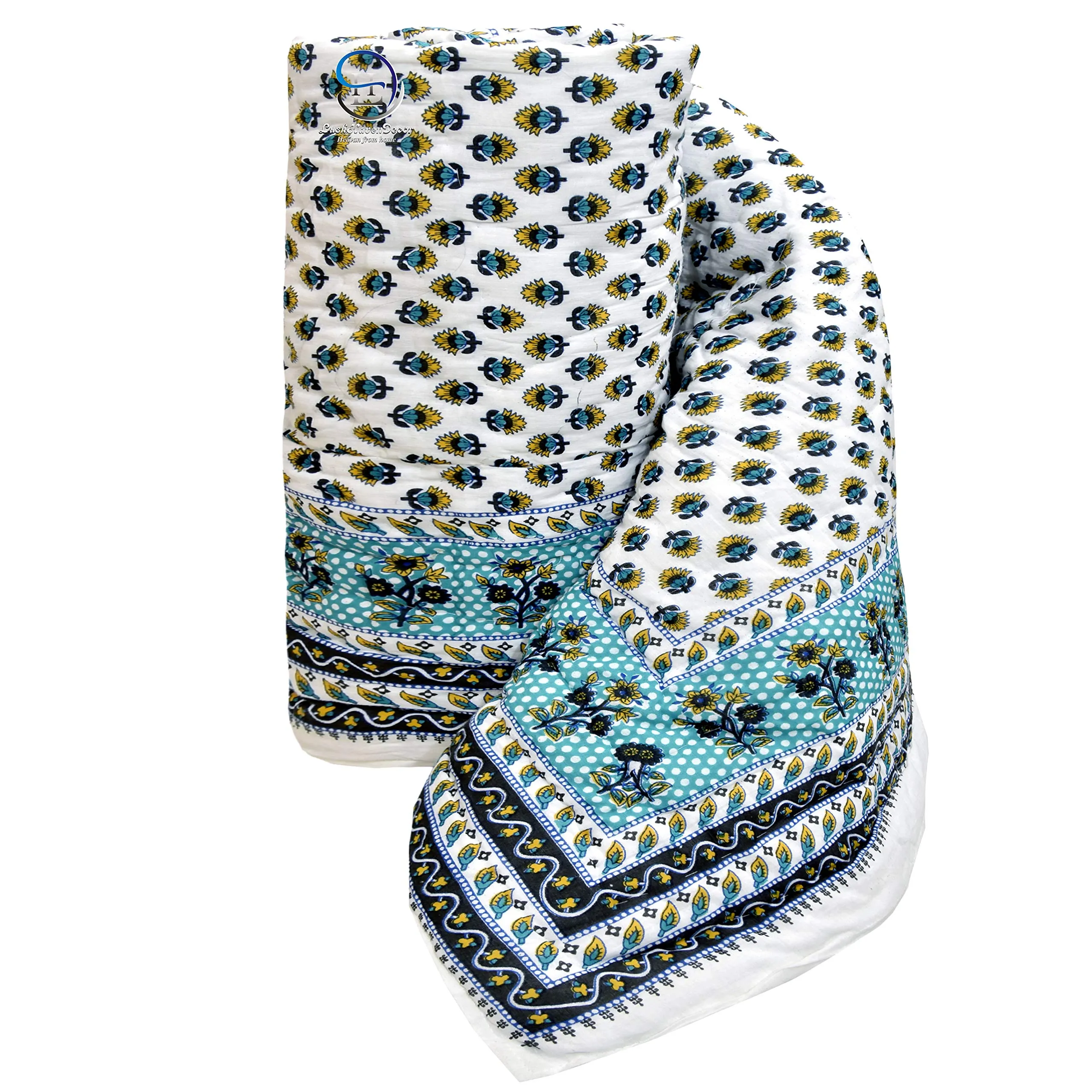 HASHIREX 210 TC Single Bed Jaipuri Cotton rajai Blanket Ac Quilt Soft Light Weight Rajasthani Traditional Razai Comforter 85 x 55 inch Green Pack of 1