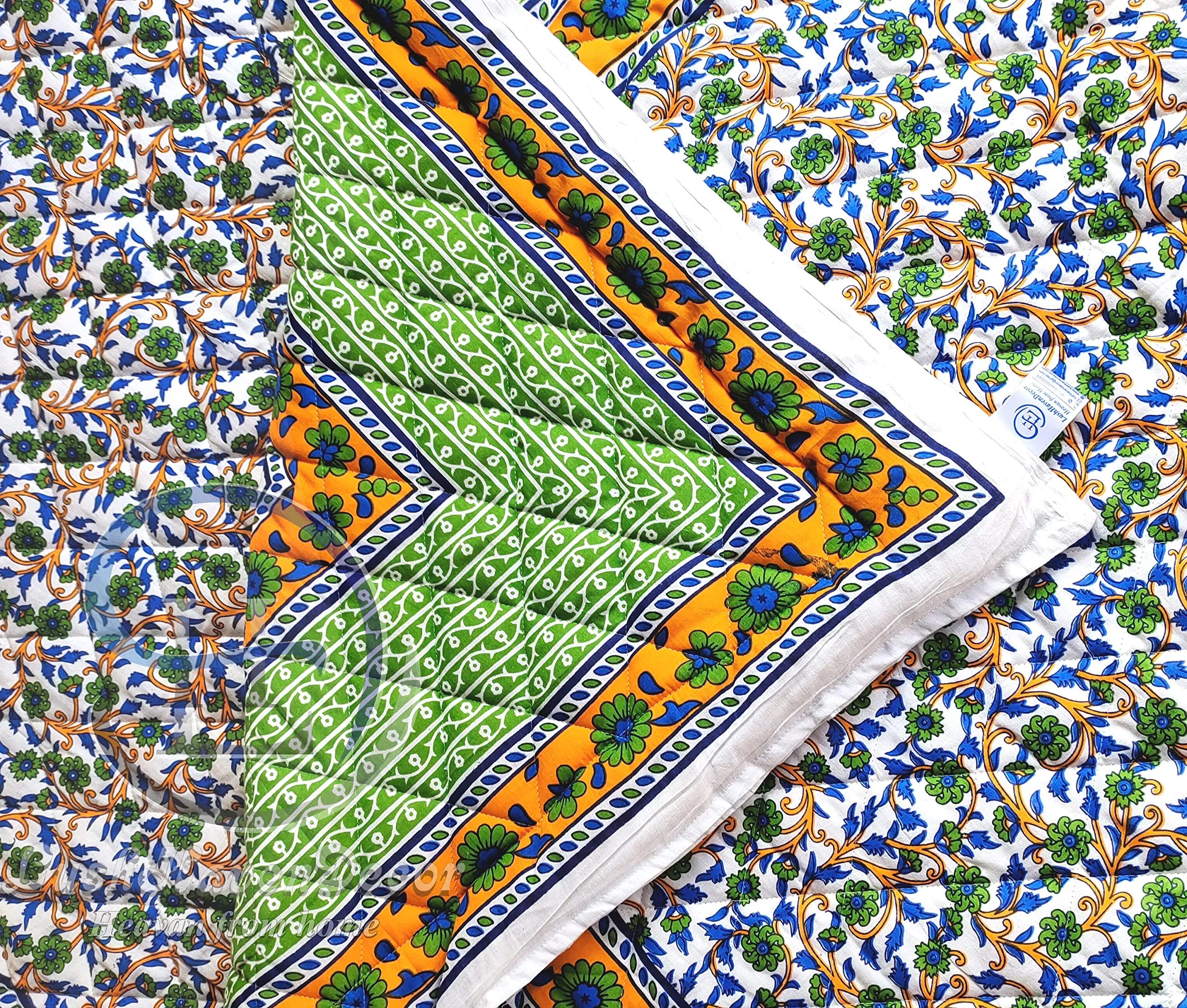HASHIREX CRAFT Rajasthani Light Weight Soft Jaipuri AC Quilt/Razai Designer with Boarder Cotton Quilts Blankets for Home (Multicolour, Double)