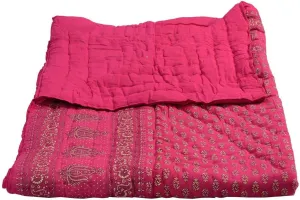 Hopee Shop Rajasthani Traditional Light Weight Pink Color Pure Cotton Single Bed Soft Gold Print Jaipuri AC Quilt/Razai (Size 55X85 inches)