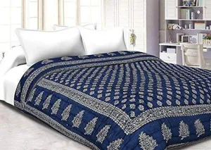 Hopee Shop Traditional Light Weight Pure Cotton Double Bed Soft Jaipuri AC Quilt/Razai/Floral Print Blue Color Rajai (Size 85X100 inch)