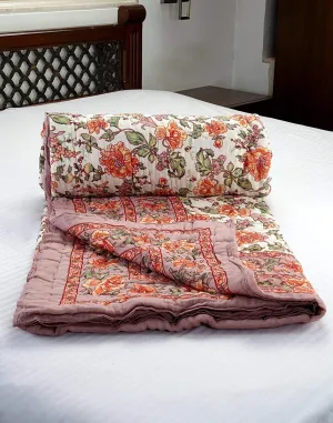 J SHREE 240 TC Double Bed Organic Cotton Jaipuri Razai Bed Blanket Ac Quilt for Winter Soft Light Weight Rajasthani Traditional Rajai Cotton Comforter 85 x 100 inch 
