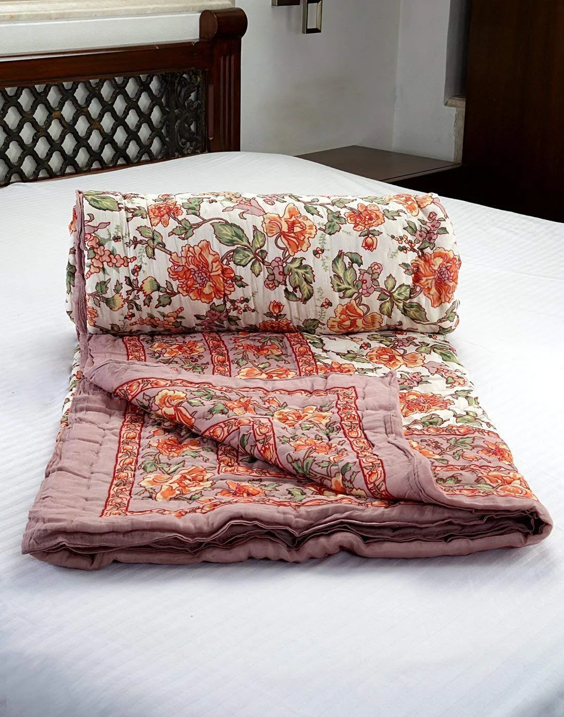 J SHREE 240 TC Double Bed Organic Cotton Jaipuri Razai Bed Blanket Ac Quilt for Winter Soft Light Weight Rajasthani Traditional Rajai Cotton Comforter 85 x 100 inch 