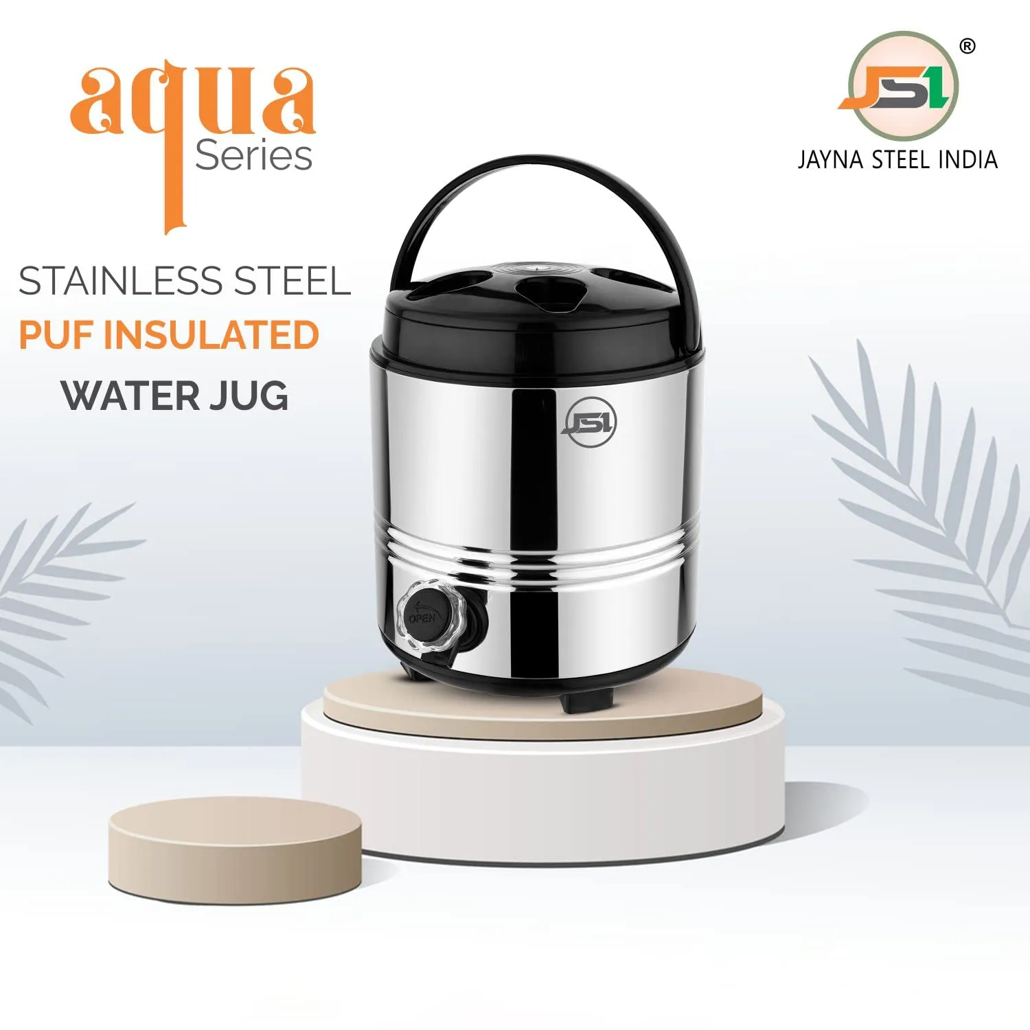 JSI Insulated Water Jug/Camper 5 Liter for Office Home Kitchen I Summer Edition Aqua Series Water Containers I PUF Insulated Hot & Cold Upto 4-5 Hours I Food Grade Quality Stainless Steel Body