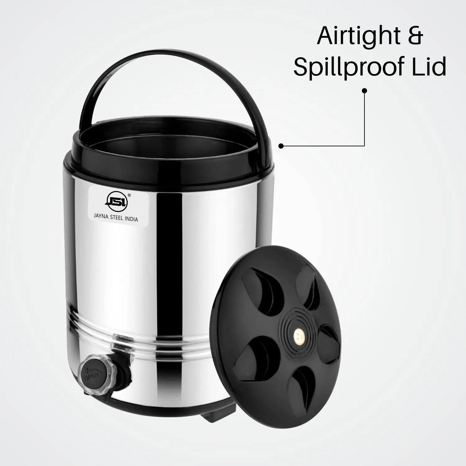 JSI PUF Insulated Hot and Cold Water/Tea/Coffee Jug/Containers with Leak-Proof Tap I Exclusive Travel Water Camper for Office Home Kitchen I Stainless Steel Body with Carry Handle (10 Liters)