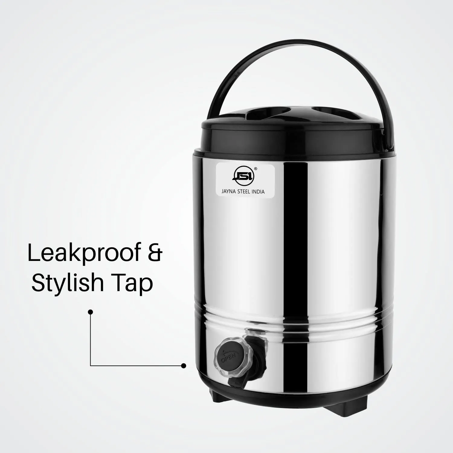 JSI PUF Insulated Hot and Cold Water/Tea/Coffee Jug/Containers with Leak-Proof Tap I Exclusive Travel Water Camper for Office Home Kitchen I Stainless Steel Body with Carry Handle (10 Liters)