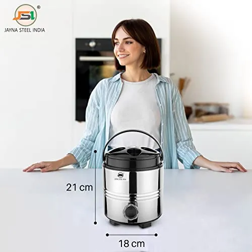 JSI Stainless Steel Hot and Cold Water Jug 3 Liters, Silver - Double Walled PUF Insulated Steel Body With Easy To Carry Plastic Handle - Durable & Food Safe - Keeps Beverages Fresh, Hot N Cold For hrs