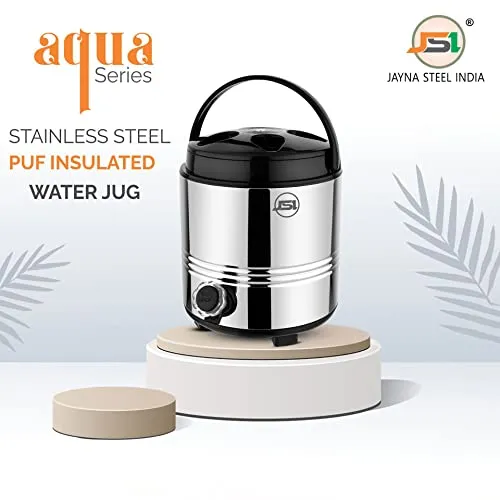 JSI Stainless Steel Hot and Cold Water Jug 3 Liters, Silver - Double Walled PUF Insulated Steel Body With Easy To Carry Plastic Handle - Durable & Food Safe - Keeps Beverages Fresh, Hot N Cold For hrs
