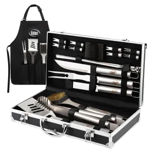 Kaluns Grilling Accessories, Dad Gifts for Fathers Day Grilling Gifts, Heavy Duty Stainless Steel BBQ Grill Tools Set for Outdoor Grill with Aluminum Case and Apron, Dad Birthday Gifts for Men Husband