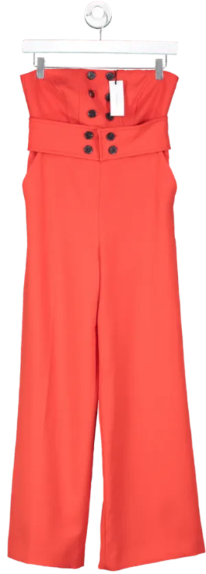 Karen Millen Red Petite Compact Stretch Tux Bandeau Wide Leg Jumpsuit UK 8