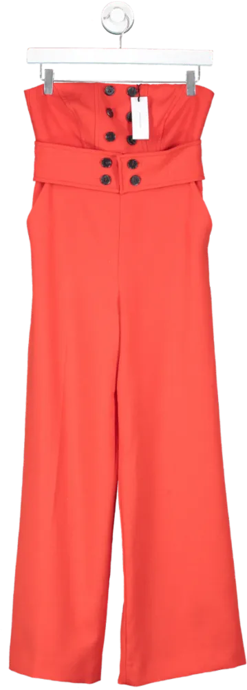Karen Millen Red Petite Compact Stretch Tux Bandeau Wide Leg Jumpsuit UK 8