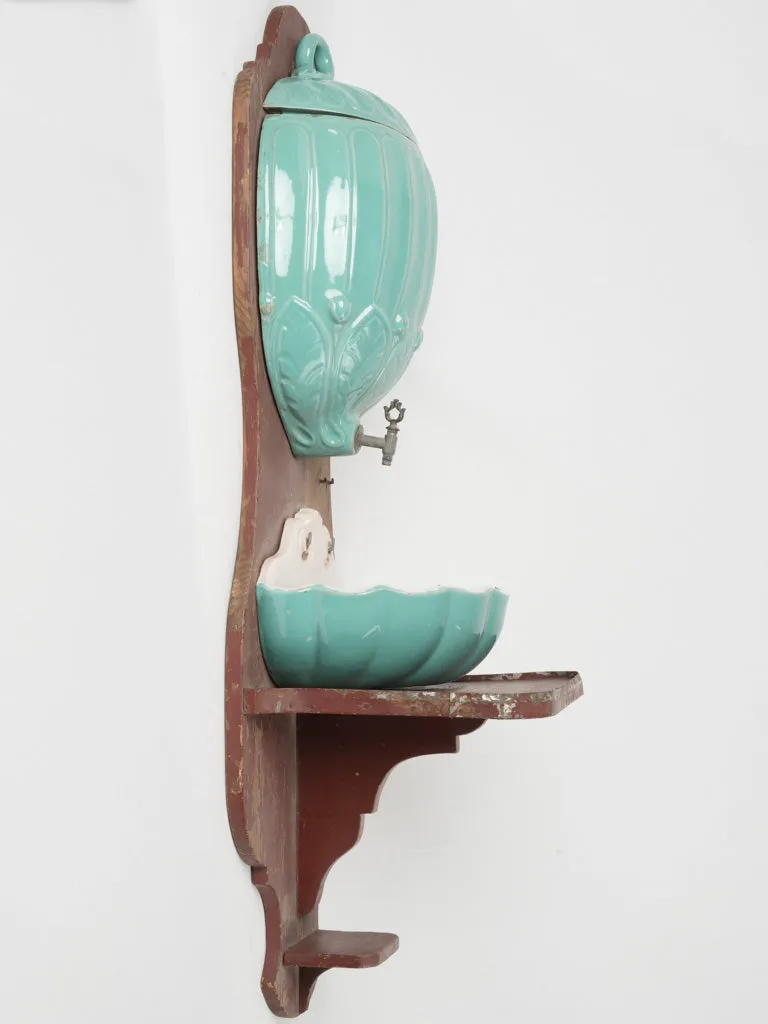 Late 19th-Century Turquoise Majolica Faience Water Fountain 43"
