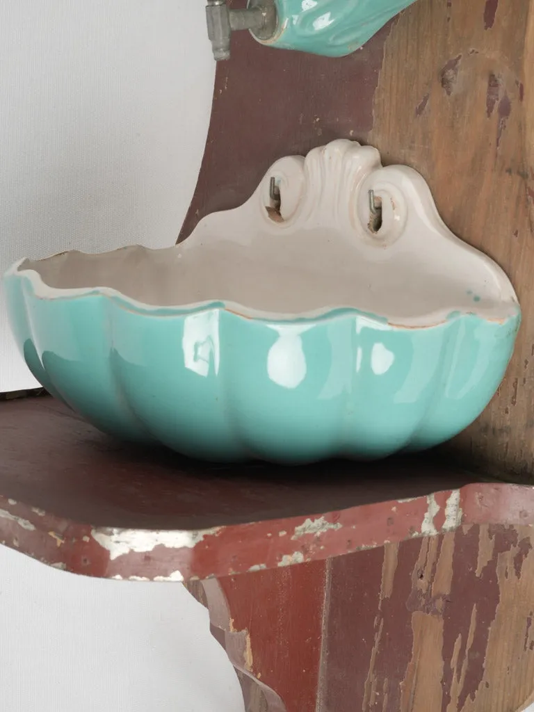 Late 19th-Century Turquoise Majolica Faience Water Fountain 43"